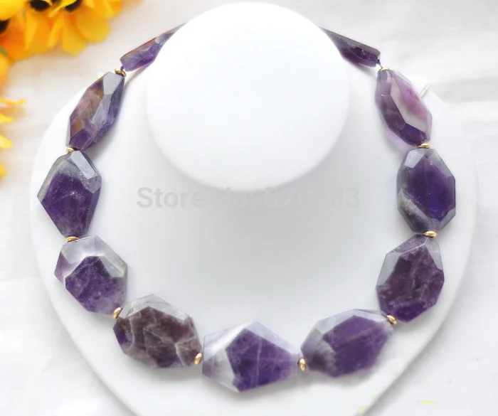 

HUGE natural 18" 35MM lavender Irregular faceted Amethyst necklace