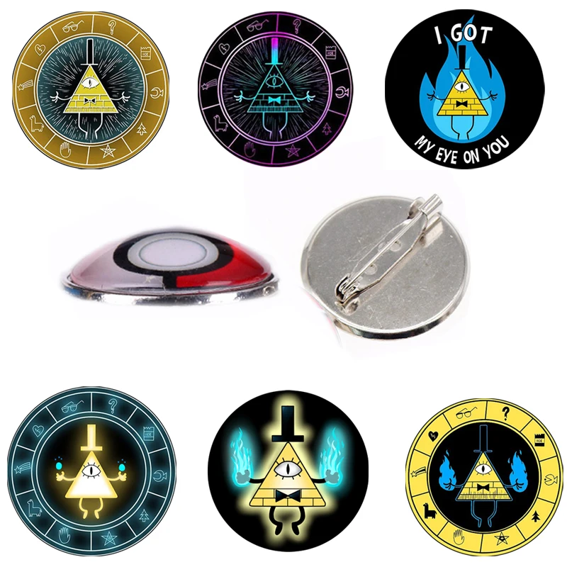 

2 PCS Gravitiation Gravity Falls Brooches Pin Glass Dome Badge Mysteries BILL CIPHER WHEEL Time Symbol For Cosplay T Shirt Hat