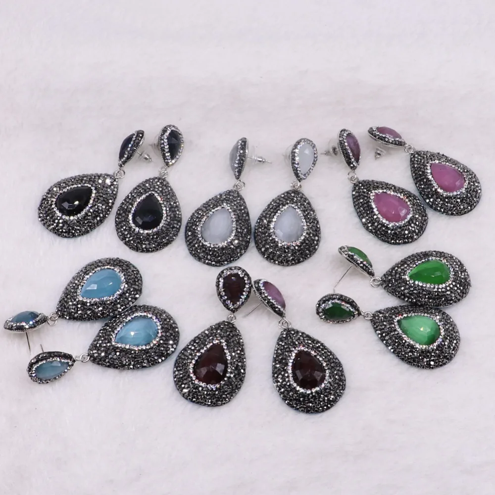 

6 Pairs Handmade Natural stone pave rhinestone earrings jewelry earrings Mix color stone earrings Gift for lady 3352