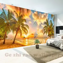 Пользовательские фото росписи обоев Приморский закат кокосовое пейзажной живописи Гостиная спальня фон обои Home Decor
