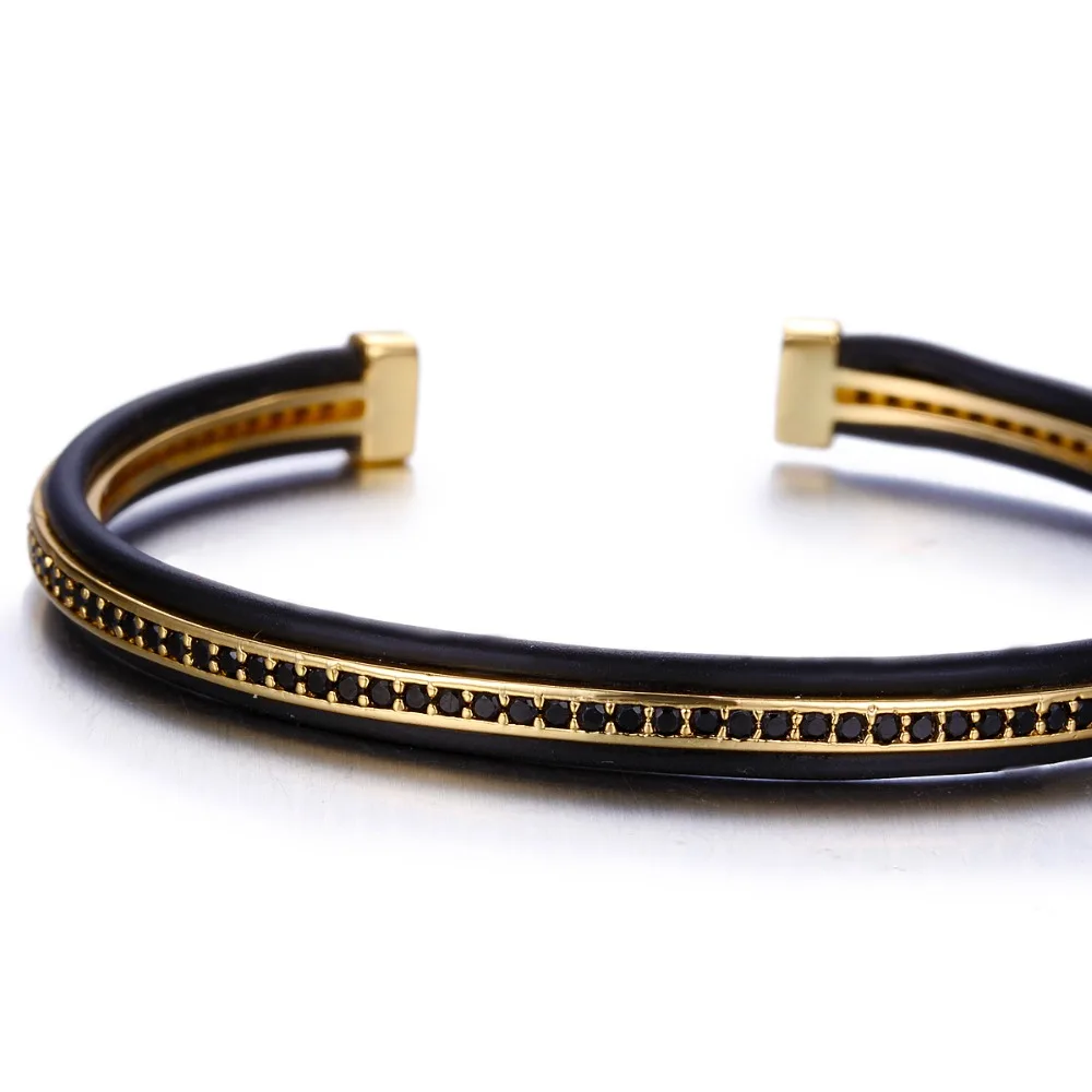 Noter AAA циркония проложили Открытый браслет черная силиконовая Женская повязка браслет для женщин ювелирные изделия, аксессуары ручной работы Armbanden