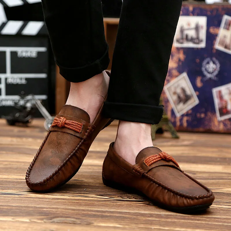 

2019 Summer Peas Shoes Fashion Casual Men Shoes England Leather Breathable Soft Bottom Business Zapatos De Hombre HC-020