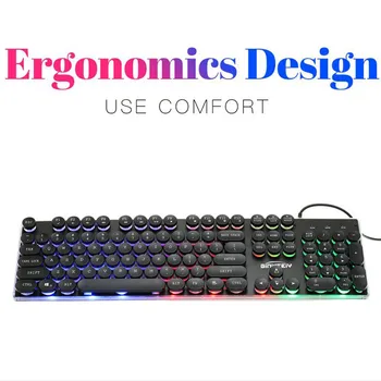 

VOBERRY Wired USB Keyboard Colorful Crack LED Rainbow Illuminated Backlight 104 Keys Ergonomic Keyboard For Gaming PC Laptop