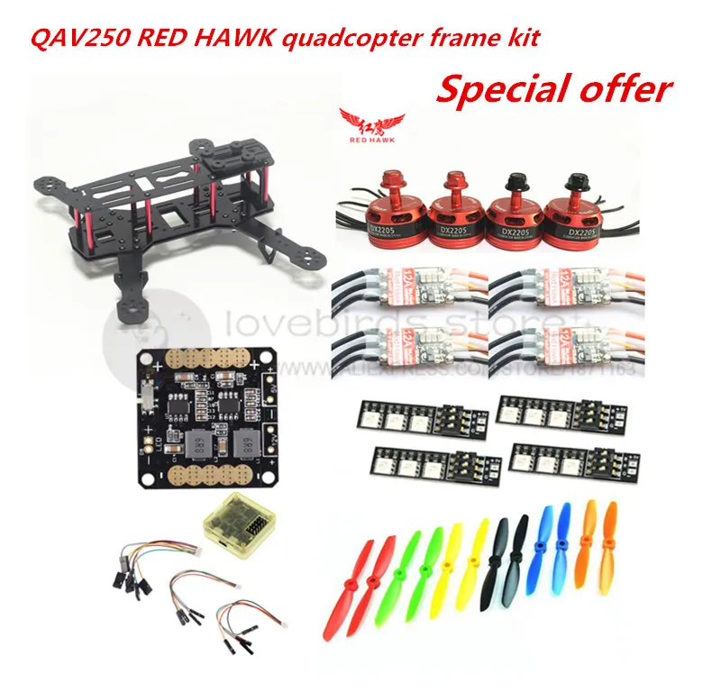 

DIY FPV race mini drone QAV quadcopter frame kit pure carbon frame + RED HAWK DX2205 2300KV + RED HAWK BL20A ESC OPTO + CC3D