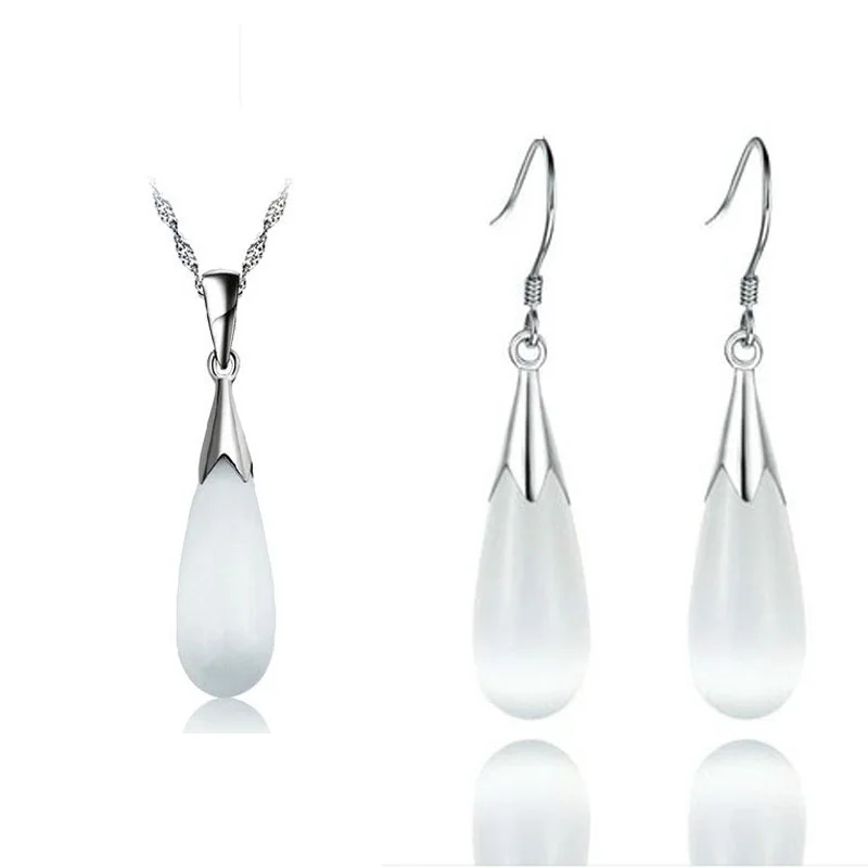 Waterdrop Opal Jewelry Sets 100% Guaranteed Real 925 Sterling Silver With White | Ювелирные украшения