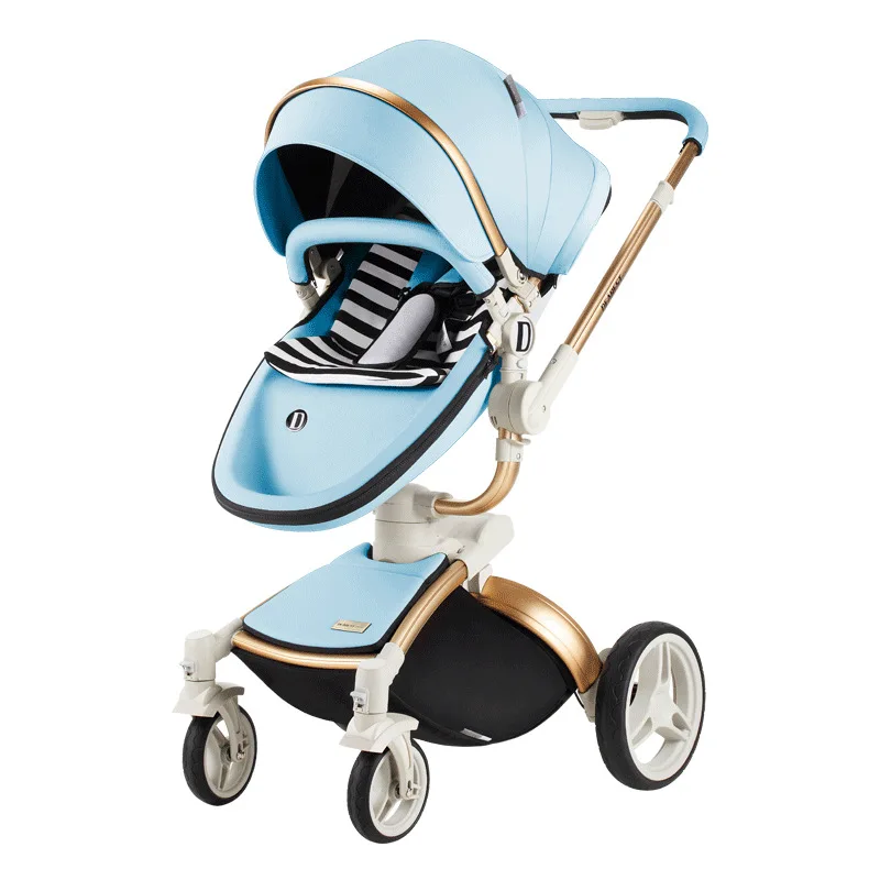 Trend  Free Shipping Luxury Baby Stroller High Landscape Stroller Folding Carriage PU material Newborn Hot 