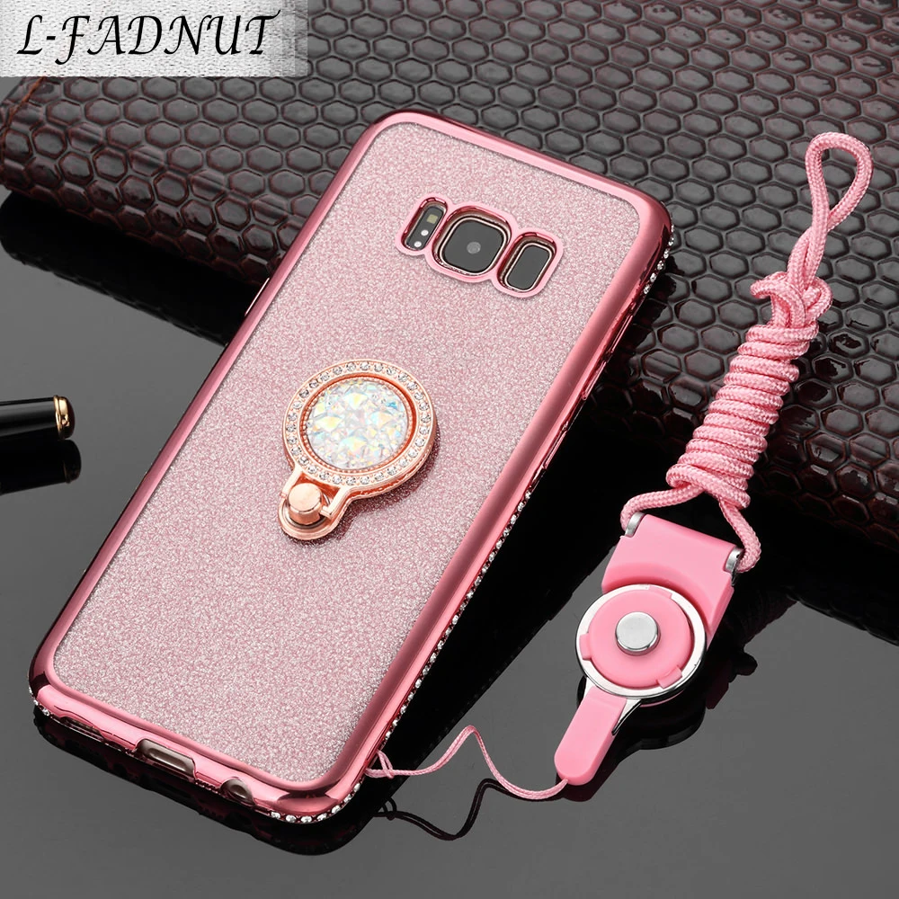 Luxury Bling Glitter Cases For Samsung S9 Case S8 Plus Lovely Strap Finger Ring Bracket Bumper Cover Galaxy S7 edge Note 9 | Мобильные