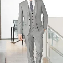 Мужские костюмы с отворотом и двумя пуговицами светло-серые модные смокинги Custome Homme Slim Fit Блейзер формальный офис(пиджак+ брюки+ жилет+ галстук