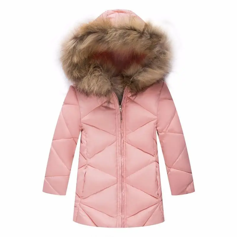 

New arrival 2017 Winter girls cotton-padded Jacket Gir fur collar jacket Children long section thick winter Slim Outerwear Coats