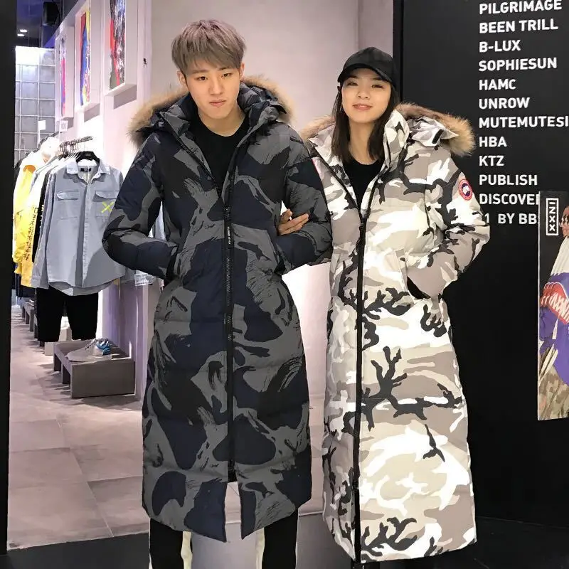 Woxingwosu down coat heavy real fur collar with long over knee-length  down coat big fur collar cuples  lovers down coat