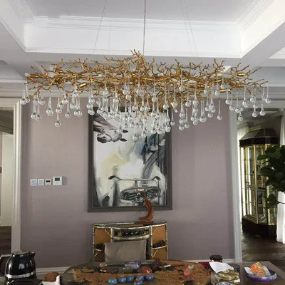 

Lighting Artistic Branches Crystal Chandeliers Light Water Drops Chandelier Light Colored Glazed Salon Copper Chandelier