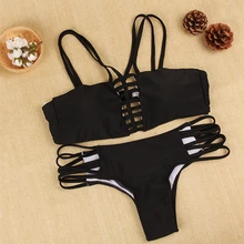 Sexy Black Multi Rope Bandage font b Bikini b font Set 2017 Beach Halter Women Swimsuit