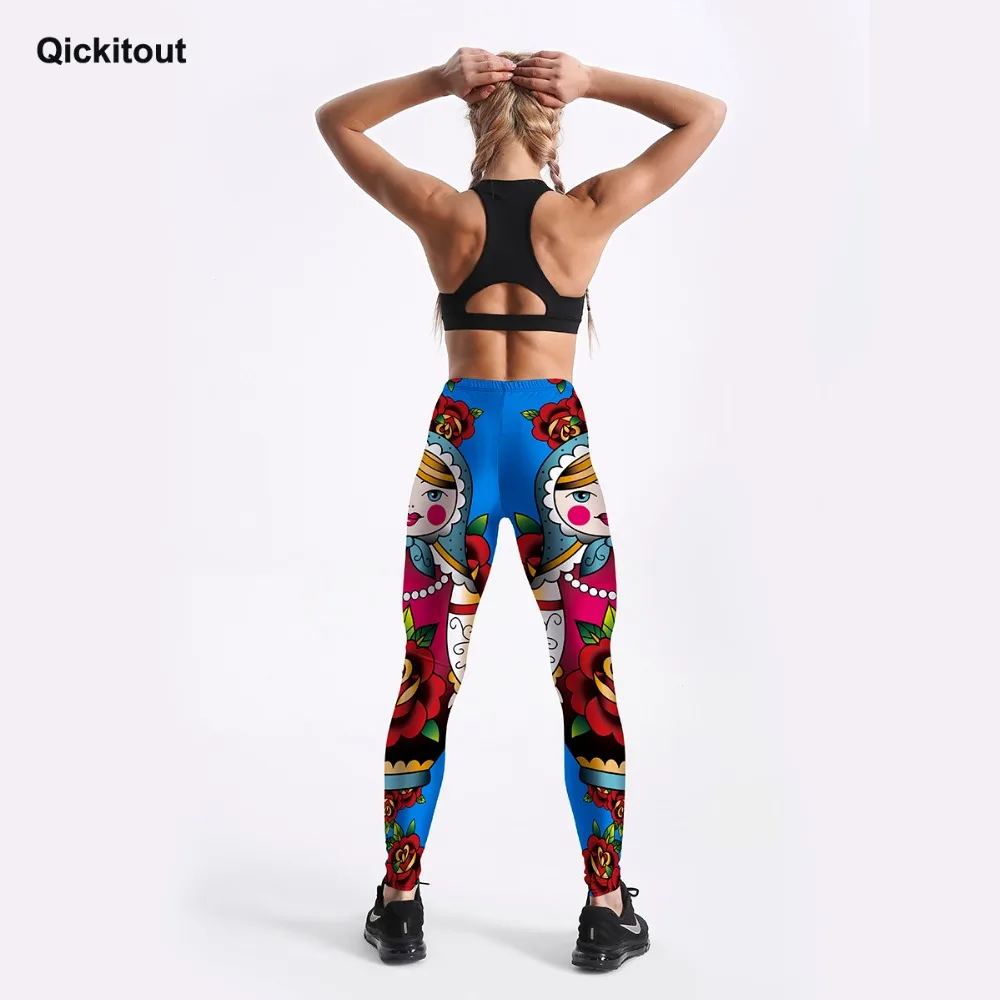 Qickitout дизайн леггинсы для модных женщин милые куклы с розами леггинсы для тренировок узкие штаны для фитнеса длина до щиколотки 4XL