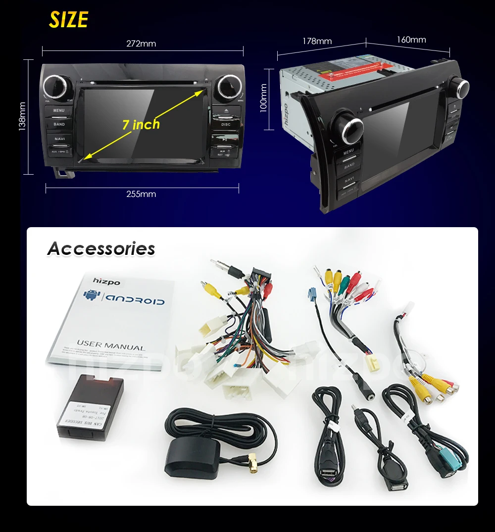Discount Hizpo 2 Din Autoradio 8 Core Stereo Special For Toyota Tundar 2007/2008/2009/2010/2011/2012/2014 Sequoia 2008-2011 GPS Subwoofer 5
