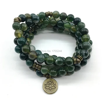 

SN1216 Hot Sale Meditative Women`s Yoga Bracelet 108 Mala Balance Natural Moss Stone Jewelry High Quality Jewelry Wholesale