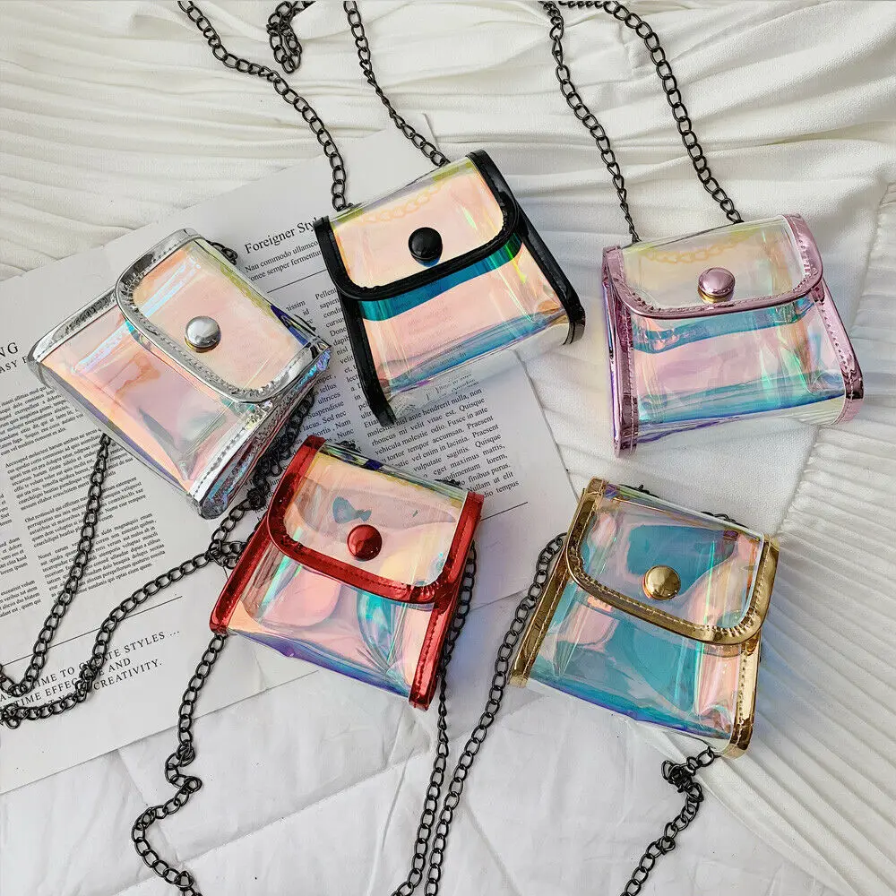 

Cute Mini Girl Shoulder Bag Plastic Laser Transparent Handbag Satchel Crossbody Hasp Flap 2019 New Fashion