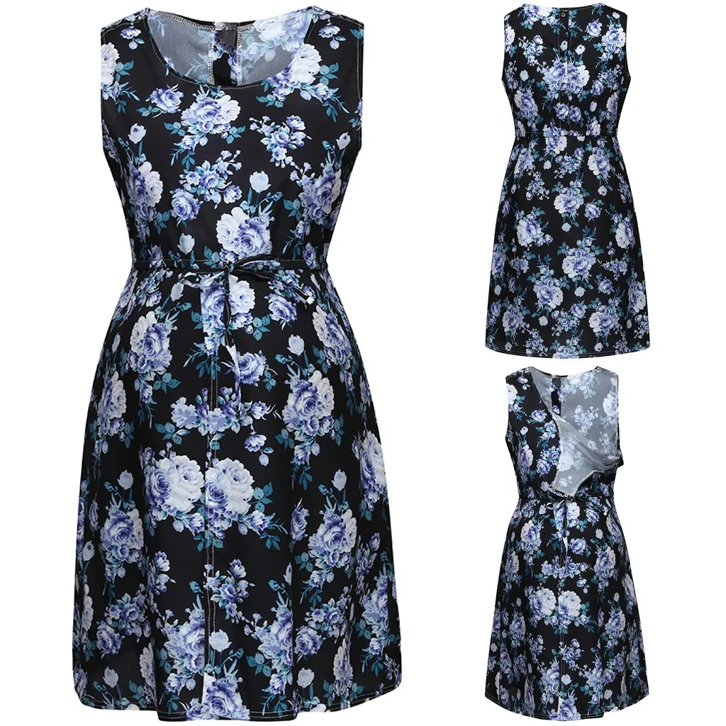 

2019 Women Maternity Dresses Mother Sleeveless Floral Pregnancy Nusring Sundressmaxi maternity dresses clothes Outfitset
