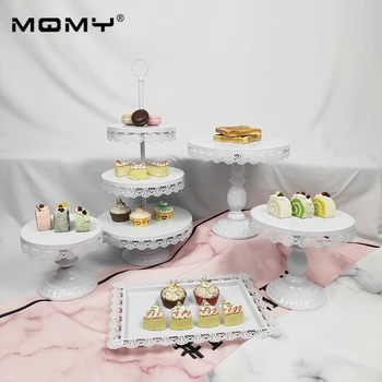 

5 Pcs Thick Plate Cake Wedding Set Dessert Metal Fruit Vintage Birthday White Pink Fancy 3 Tier Cupcake Stand