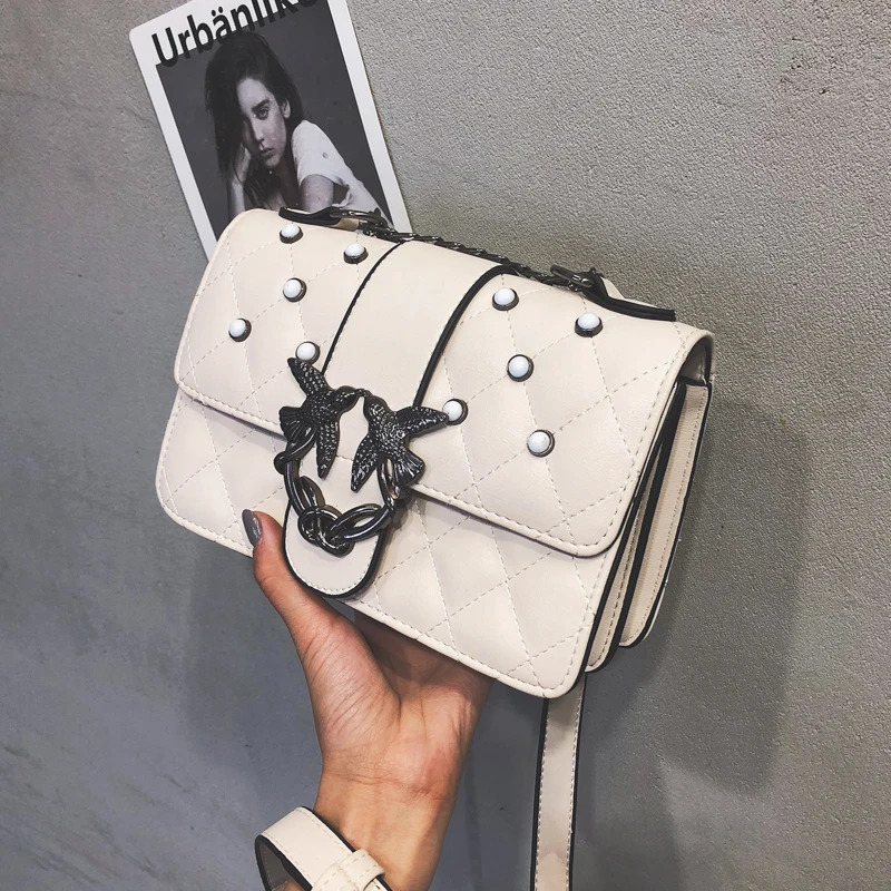 

Crossbody Bag Women 2018 New Swallow Handbag Khaki Leather Messenger Bag Chain Flap Bag Designer Diamond Plaid Black Sling Bag
