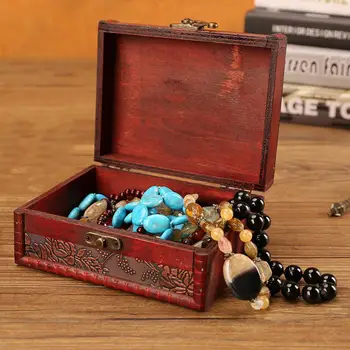 

Wooden Storage Box Vintage Style Jewelry Box Handmade PU Leather Embossing Storage Box #EW