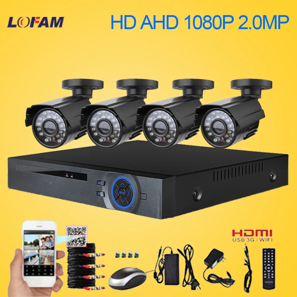 LOFAM 8CH AHD 1080P DVR NVR Kit CCTV Security Camera System 4CH Day
