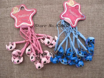 

Hot Sale 50 pcs Cartoon Stitch Charms Bell Pendant With Strap Cellphone Key Chains XX-99