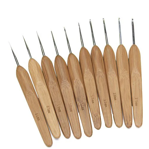 

Lot of 10pcs Metal Hooks with Bamboo Handles 0.5 to 2.75 mm