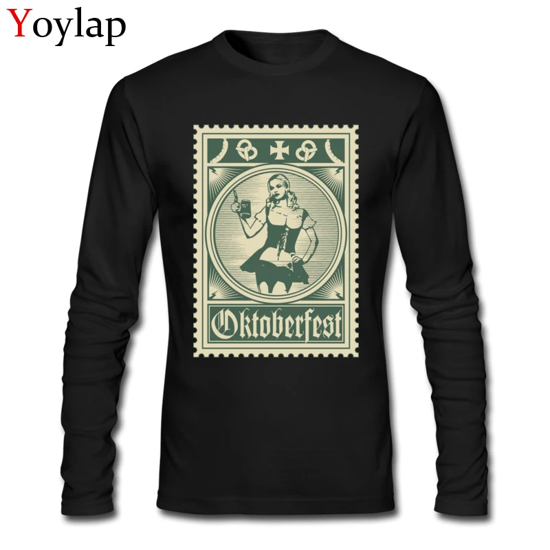 O-Neck T Shirt Slim Fit Summer Fall Tops T Shirt Long Sleeve for Male Special Cotton Fabric Oktoberfest Stamp Normal Clothing Shirt Oktoberfest Stamp black