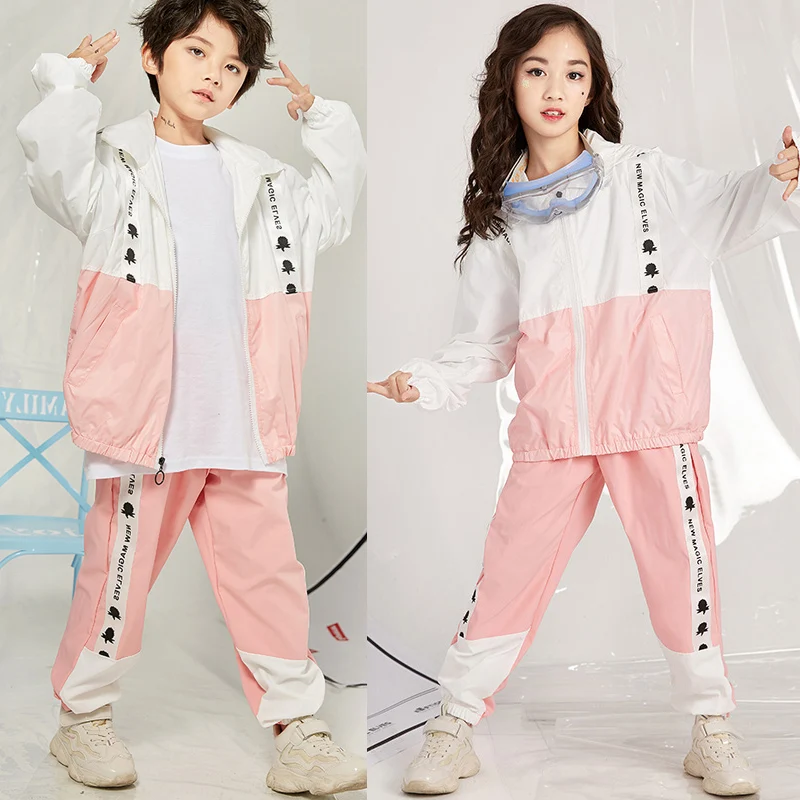 

Jazz Dance Costumes Girls Pink Coat Pants Kids Hip Hop Cheerleading Clothing Boys Street Dancing Show Wear Stage Outfits DN3303