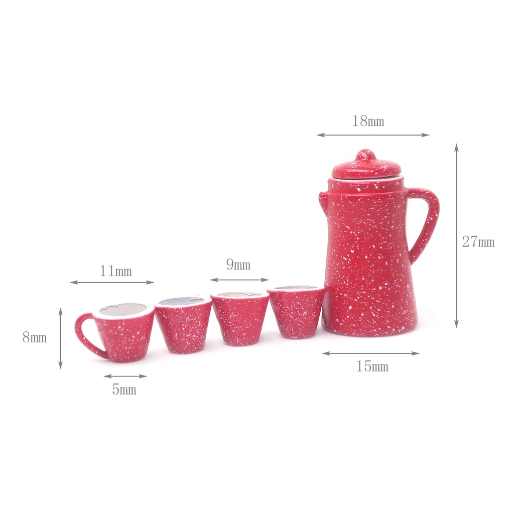 1:12 Dollhouse Miniature 5 PCS of Porcelain Pot Kettle Cups Set Dining ware Kitchen Decor Toy