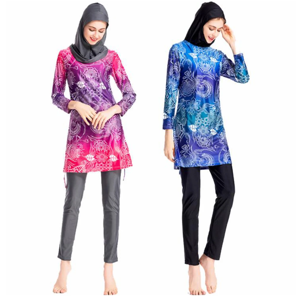 

New Printing Long-sleeved Muslim Split Quick-drying Conservative Women's Swimsuit Ladies' Swimwear Islamic Beach Clothes