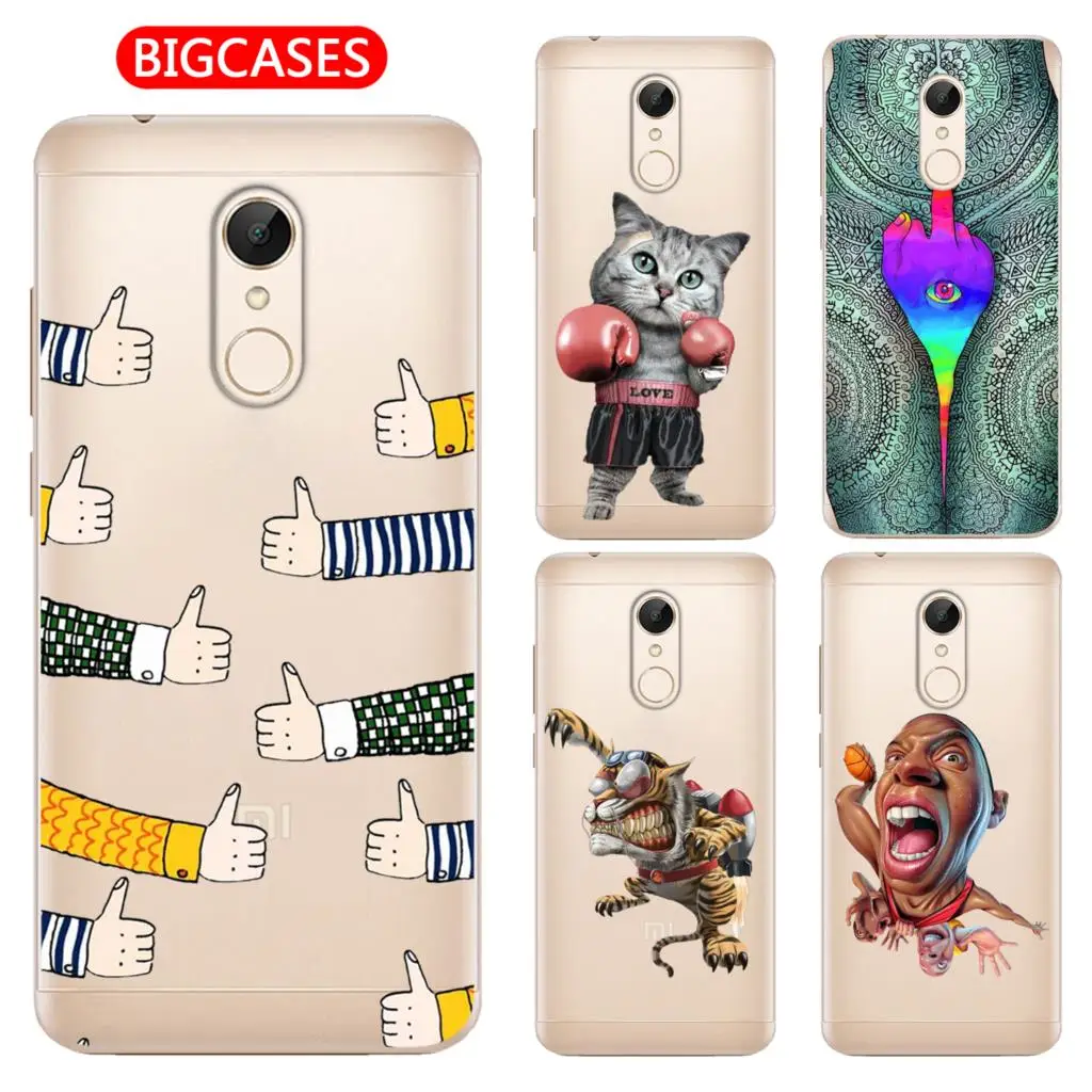 For Xiaomi Redmi 5 Case Cover 5.7&quot Soft TPU Silicone Popular Cool Mask Boxing Cat Middle Finger Star 23 Painted Phone Back |
