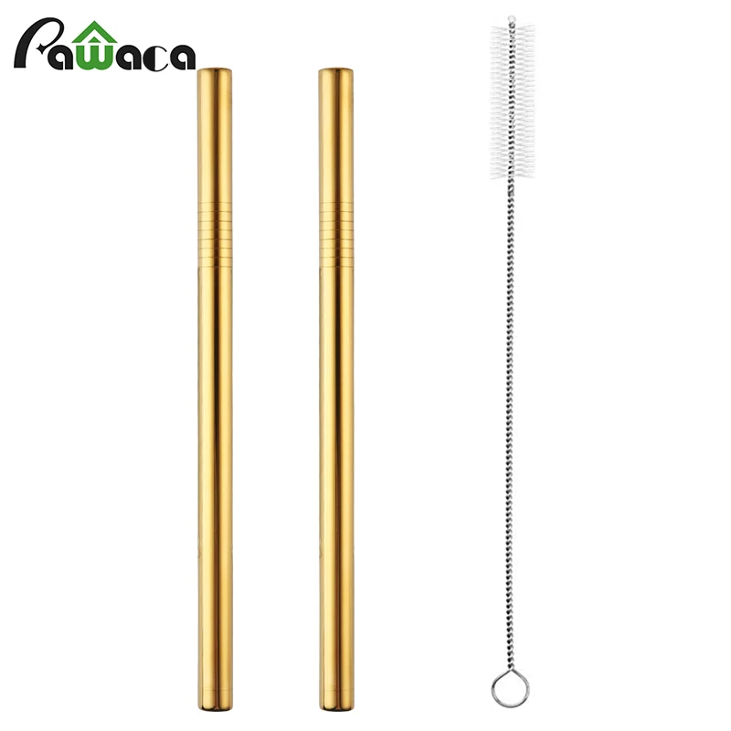 

2pcs Extra Wide Straw Reusable 304 Stainless Steel Drinking Straw Metal Straw with Cleaning Brush for Smoothies Milk Tea Drink