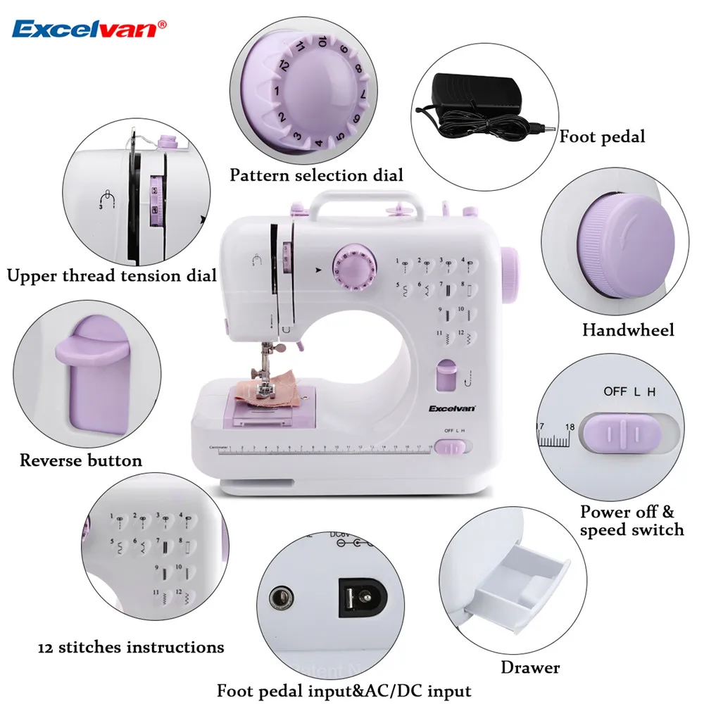 ExcelvanMini Handheld sewing machines Dual Speed Double Thread Multifunction Electric Automatic Tread Rewind Sewing Machine Gift2