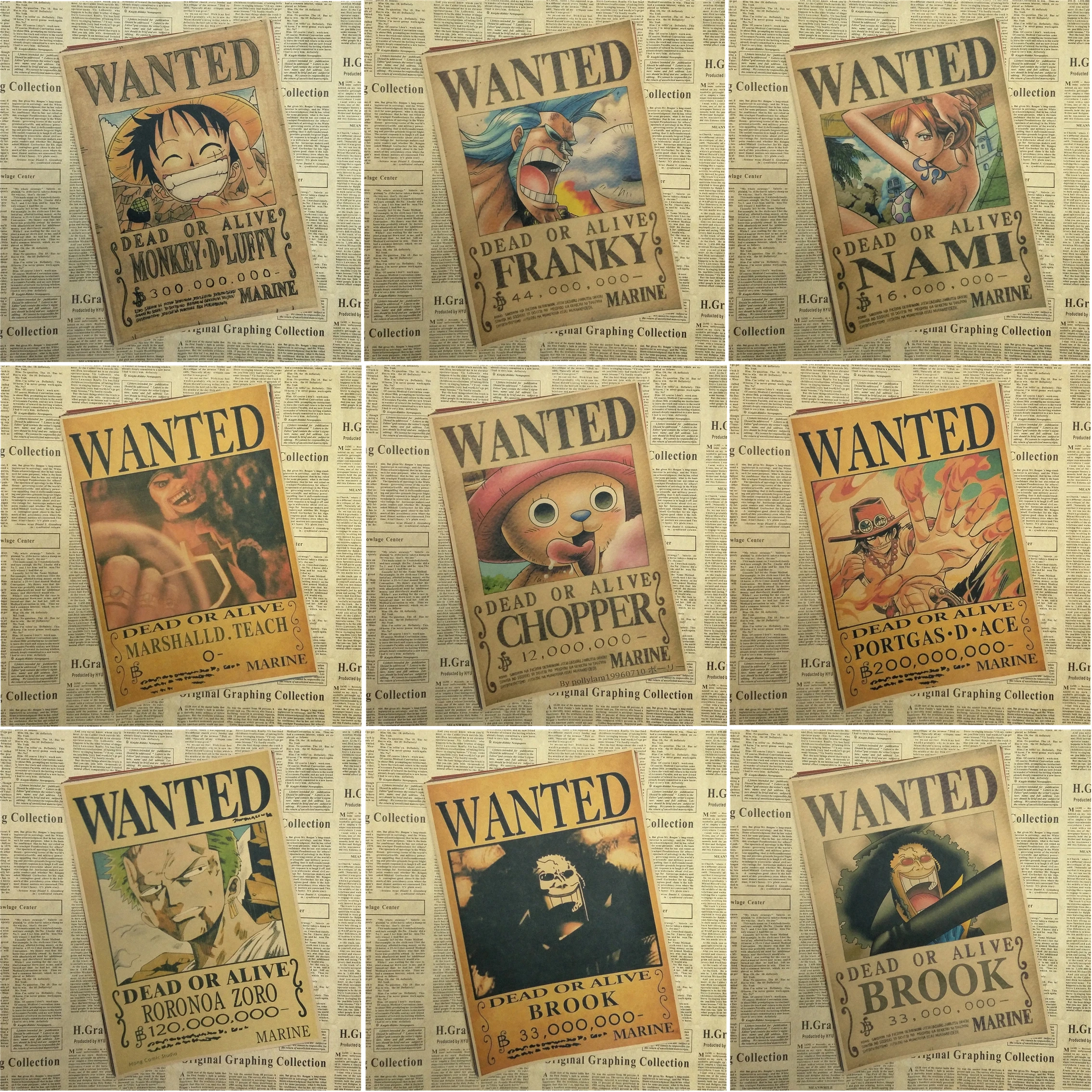 One Piece wanted posters Vintage Retro Matte Kraft Paper Antique Poster Wall Sticker font b Home