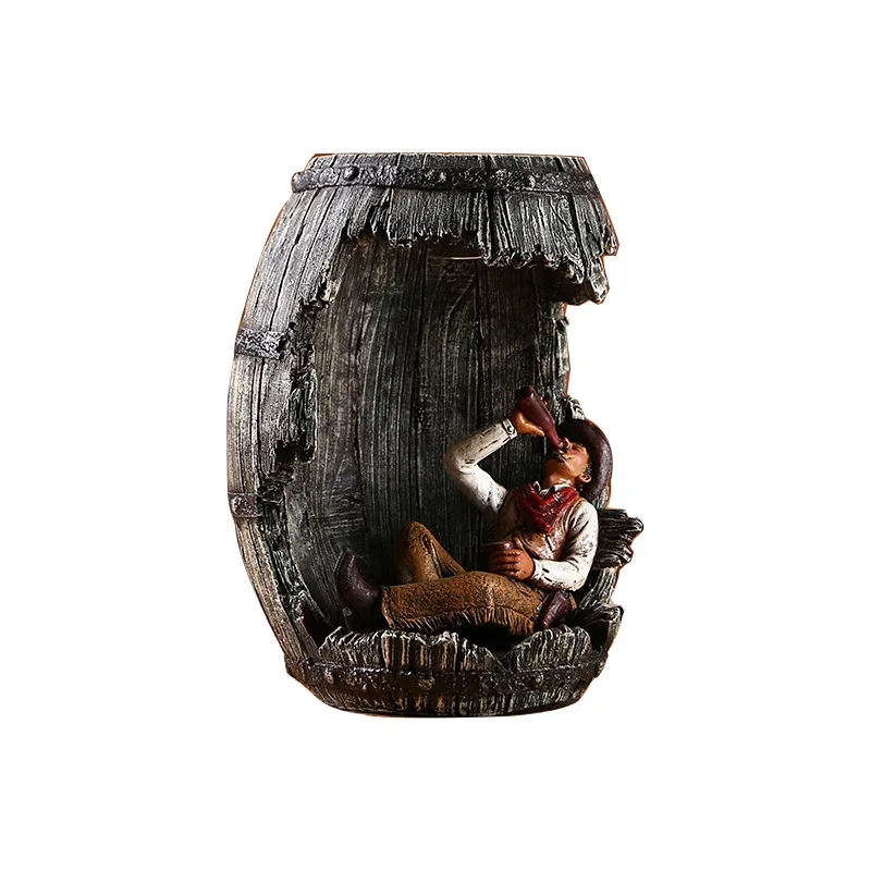 

Retro resin crafts lighting creative cowboy wine barrel led home decorations processing crafts ornaments