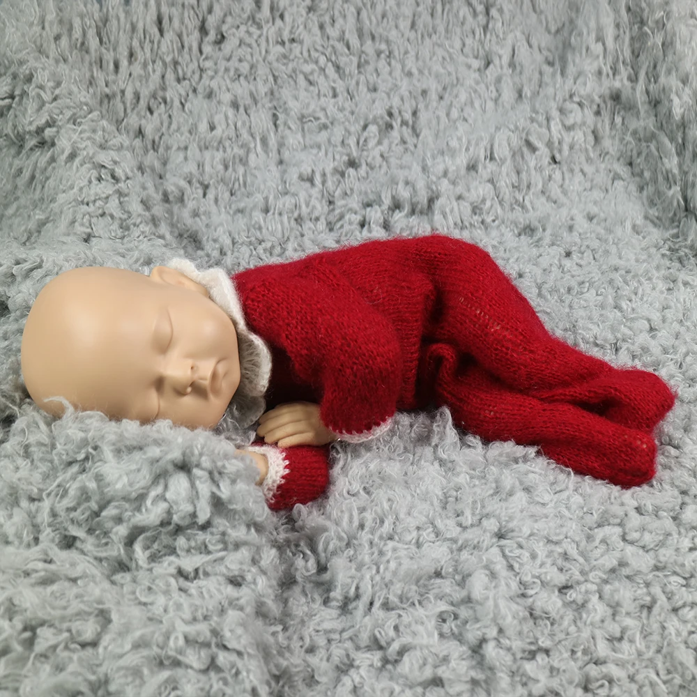 D& J для новорожденных Ползунки Подставки для фотографий мохер вязаный крючком вязать красный ромперы для младенцев студийной съемки фото для Рождества