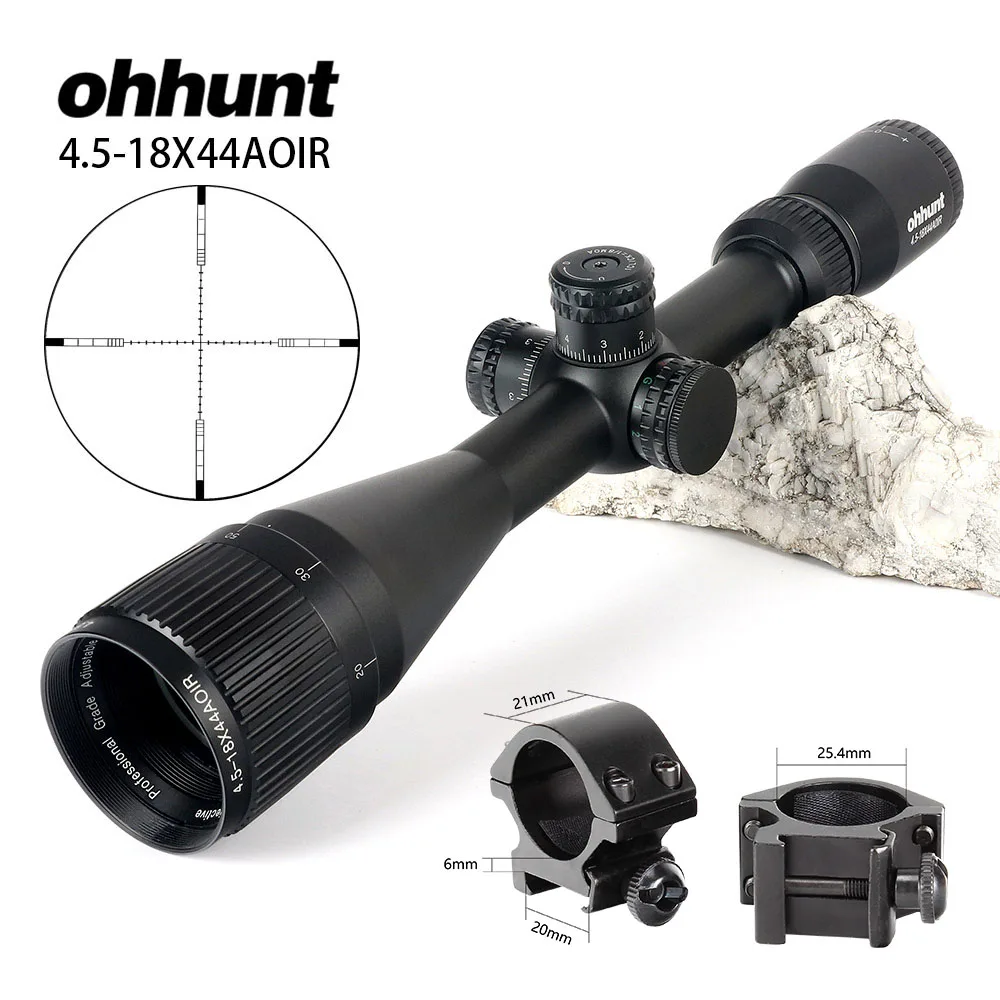 Ohhunt 4,5-18x44 AOIR тактическая оптика прицелы RGB стекло освещение сетка с Windage высота замок прицел - Цвет: with Picatinny Rings