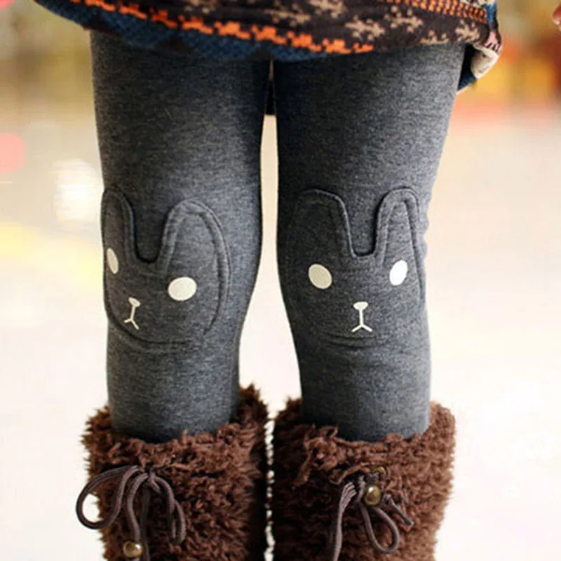 Брюки с изображением симпатичного кролика для девочек леггинсы из флюса и брюки для малышей - Цвет: Темно-серый