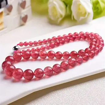 

Top Quality Natural Ice Strawberry Quartz Necklace For Woman Men Gift 6-13mm Round Beads Crystal Chokers Fashion Necklace AAAAA