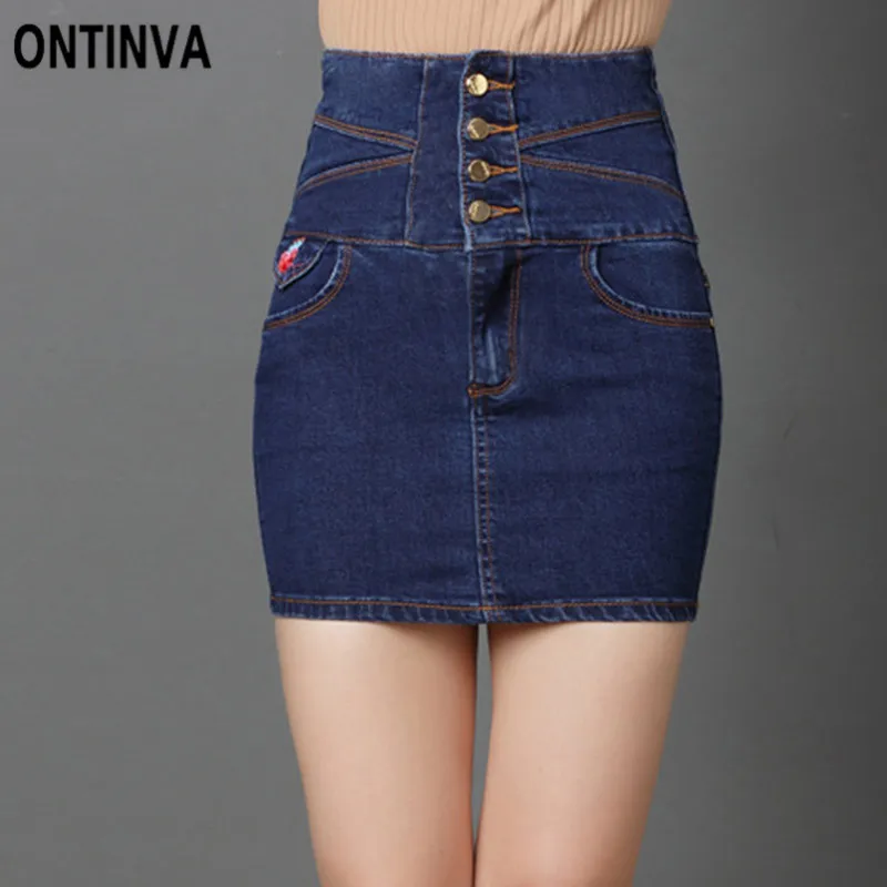 High Waist Corset Mini Denim Skirts for Women Plus Size Embroidery