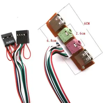 

2 USB PC Computer Case 6.8CM Front Panel USB Audio Port Mic Earphone Cable replacement Accessories Wholesale PC Adapter addon