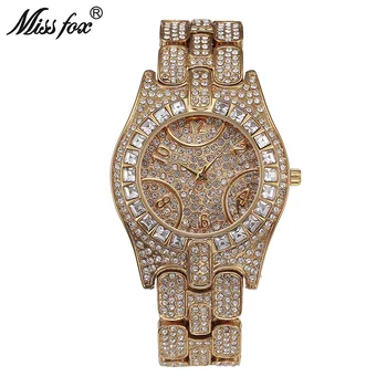 

Miss Fox Top Luxury Brand Watch Women Rhinestone Semirings Even Shockproof Waterproof Watch Female Arabic Numeral Orologio Donna