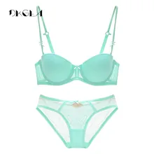 Глубокий v женский пуш-ап комплект с бюстгальтером 1/2 чашка Толстая 38 36 34 y-образные лямки нижнее белье кружевное цветочное сексуальное нижнее белье комплект из бюстгальтера и трусиков зеленый