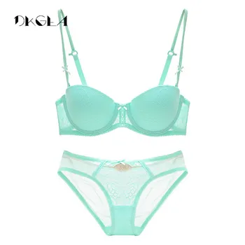 

Deep v Women Push-up Bra Set 1/2 Cup Thick 38 36 34 Y-line Straps Lingerie Lace Floral Sexy Underwear Bra and Panty Sets Green