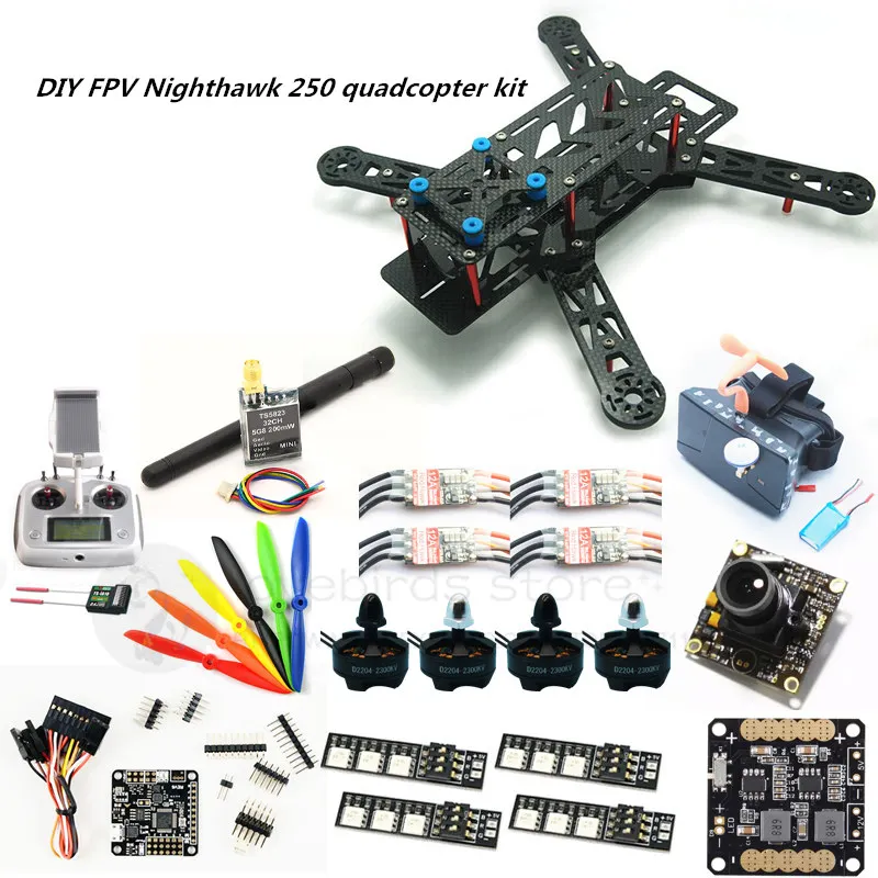 DIY FPV mini drone Nighthawk 250 quadcopter kit D2204+Red Hawk BL12A