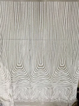 

Sequins lace fabric for wedding dress in pure white color L969 French net fabric for nice dress