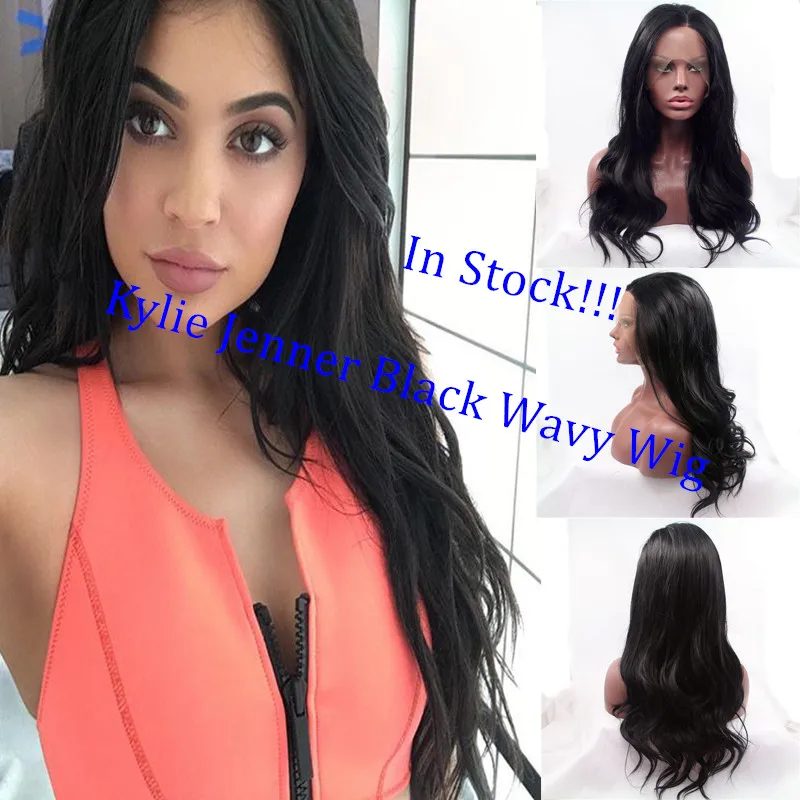 

Natural look natural black color hair long dody wave hair heat resistant synthetic hair lace front wig premium wig for women
