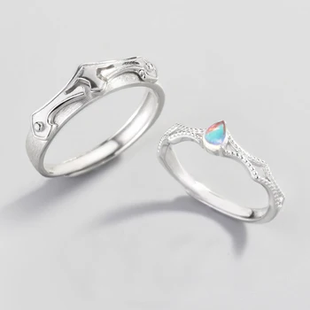 

925 Sterling Silver Princess Knight Hero Couple Rings for Women Wedding Jewelry Girlfriend Engagement Moonstone Open Ring Set