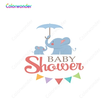 

Colorwonder White Photography Backdrop Photo Background Elephant Baby Shower Colorful Birthday Banner for Kids Studio Background